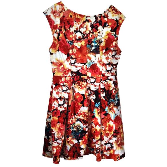 Liz Claiborne Floral Multicolored Fit & Flare Retro Style Pleated Dress Plus 14 - Picture 2 of 5